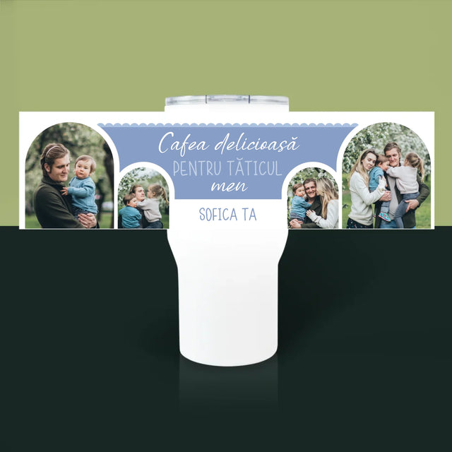 Colaj De Fotografii: Cafea Delicioasă Tăticule - Cană Termică Albă