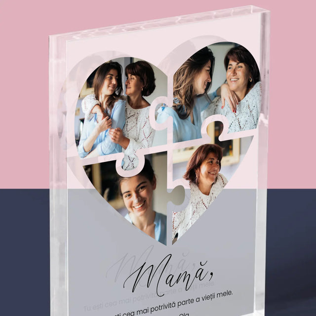 Colaj De Fotografii: Inimă Puzzle Pentru Mama - Bloc Acrilic