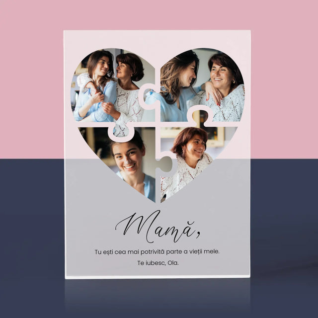 Colaj De Fotografii: Inimă Puzzle Pentru Mama - Bloc Acrilic