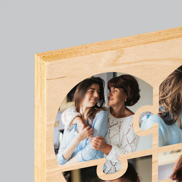 Colaj De Fotografii: Inimă Puzzle Pentru Mama - Imprimare Pe Lemn ( Verticală)