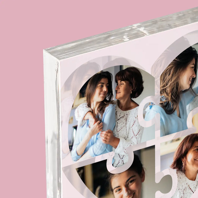 Colaj De Fotografii: Inimă Puzzle Pentru Mama - Bloc Acrilic