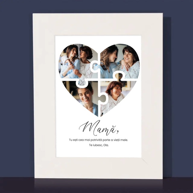 Colaj De Fotografii: Inimă Puzzle Pentru Mama - Ramă Pentru Fotografii (Horizontală)
