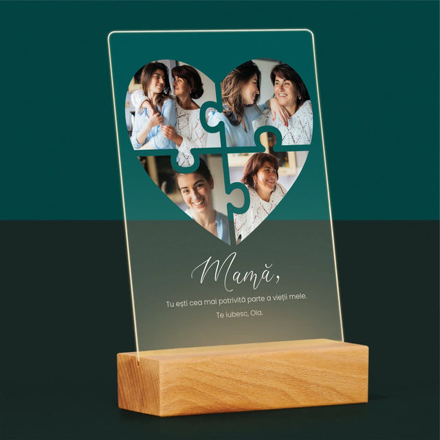 Colaj De Fotografii: Inimă Puzzle Pentru Mama - Imprimare Pe Sticlă Acrilică (Verticală)