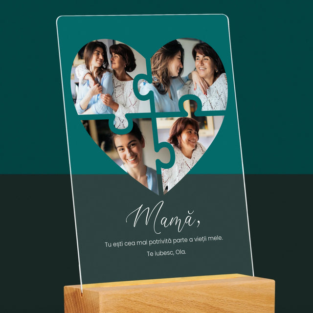 Colaj De Fotografii: Inimă Puzzle Pentru Mama - Imprimare Pe Sticlă Acrilică (Verticală)