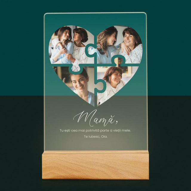Colaj De Fotografii: Inimă Puzzle Pentru Mama - Imprimare Pe Sticlă Acrilică (Verticală)