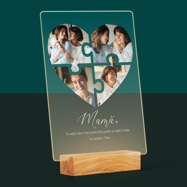Colaj De Fotografii: Inimă Puzzle Pentru Mama - Imprimare Pe Sticlă Acrilică (Verticală)