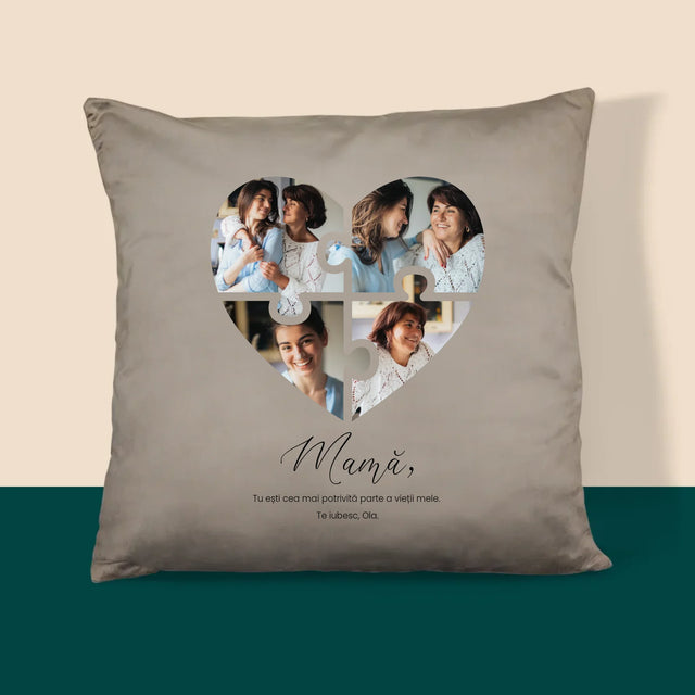 Colaj De Fotografii: Inimă Puzzle Pentru Mama - Pernă (Cu Fotografie)