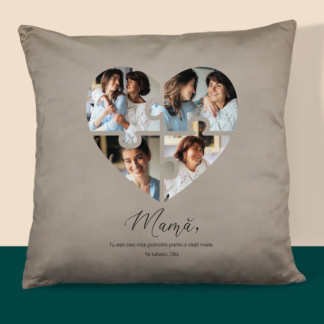 Colaj De Fotografii: Inimă Puzzle Pentru Mama - Pernă (Cu Fotografie)