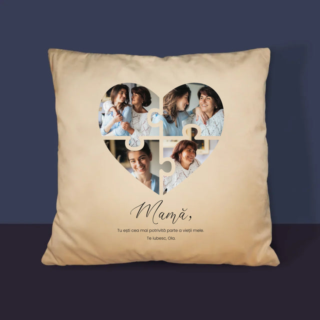 Colaj De Fotografii: Inimă Puzzle Pentru Mama - Pernă (Cu Fotografie)