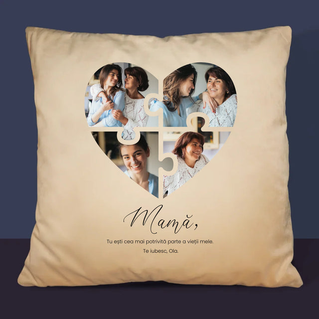 Colaj De Fotografii: Inimă Puzzle Pentru Mama - Pernă (Cu Fotografie)