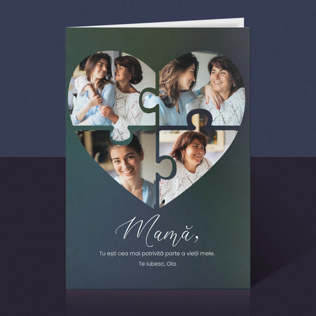 Colaj De Fotografii: Inimă Puzzle Pentru Mama - Card Cu Felicitări