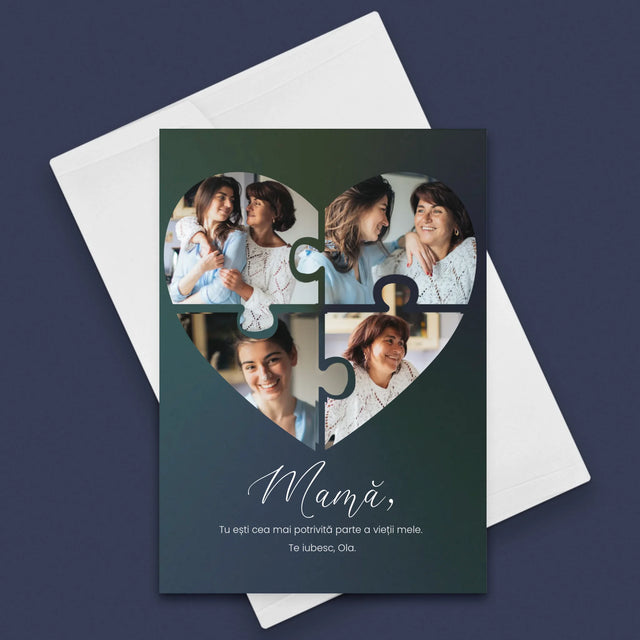 Colaj De Fotografii: Inimă Puzzle Pentru Mama - Card Cu Felicitări