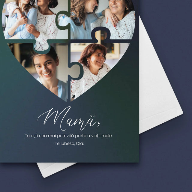 Colaj De Fotografii: Inimă Puzzle Pentru Mama - Card Cu Felicitări