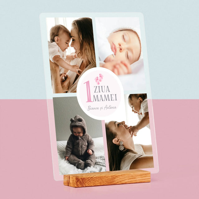 Colaj De Fotografii: Prima Zi A Mamei - Imprimare Pe Sticlă Acrilică (Verticală)