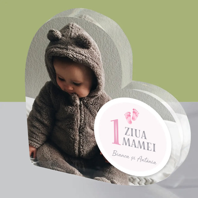 Colaj foto: Prima Zi a Mamei - Inimă din bloc acrilic | RO