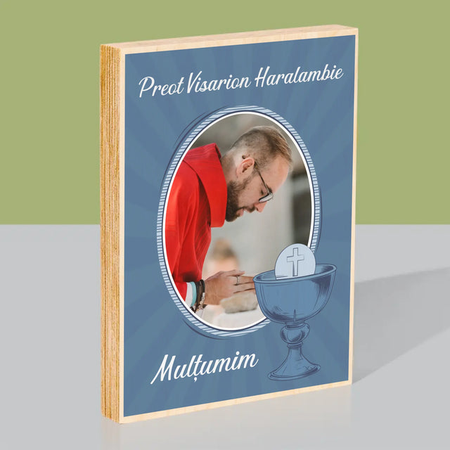 Numele Și Semnătura: Mulțumim Preotului - Imprimare Pe Lemn ( Verticală)
