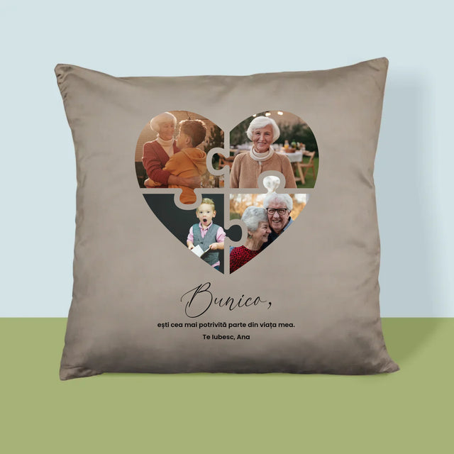 Colaj De Fotografii: Puzzle Inimă Pentru Bunică - Pernă (Cu Fotografie)