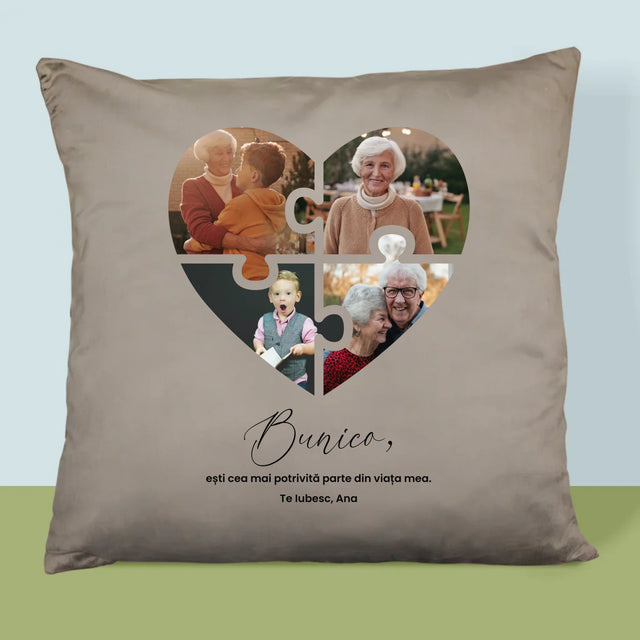 Colaj De Fotografii: Puzzle Inimă Pentru Bunică - Pernă (Cu Fotografie)