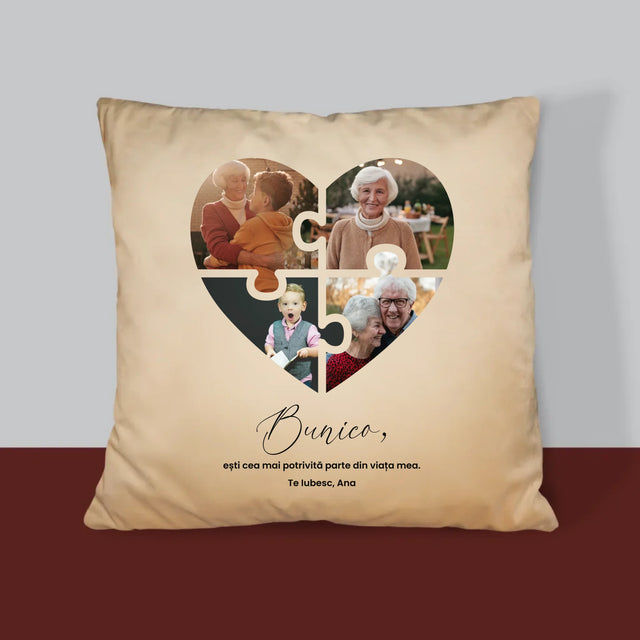 Colaj De Fotografii: Puzzle Inimă Pentru Bunică - Pernă (Cu Fotografie)