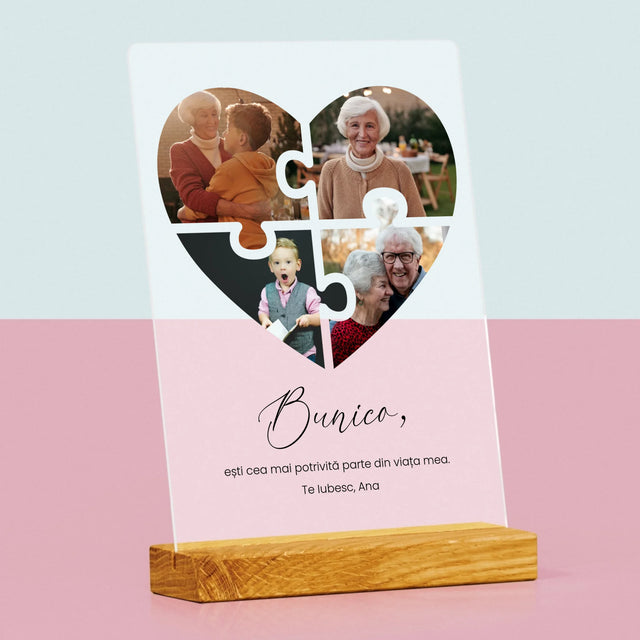 Colaj De Fotografii: Puzzle Inimă Pentru Bunică - Imprimare Pe Sticlă Acrilică (Verticală)