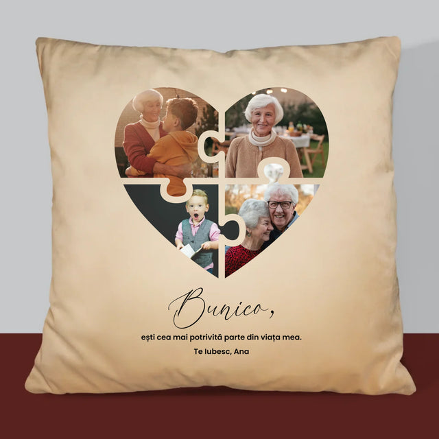 Colaj De Fotografii: Puzzle Inimă Pentru Bunică - Pernă (Cu Fotografie)
