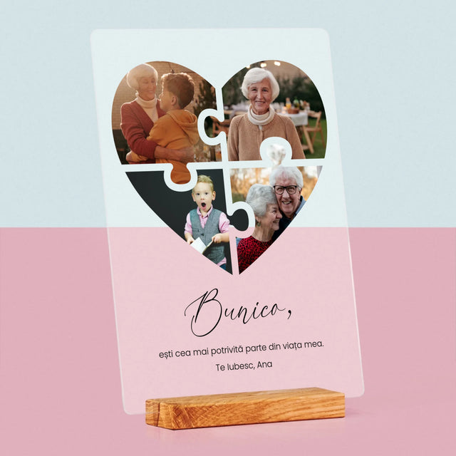 Colaj De Fotografii: Puzzle Inimă Pentru Bunică - Imprimare Pe Sticlă Acrilică (Verticală)