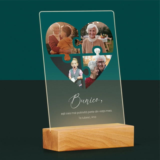 Colaj De Fotografii: Puzzle Inimă Pentru Bunică - Imprimare Pe Sticlă Acrilică (Verticală)