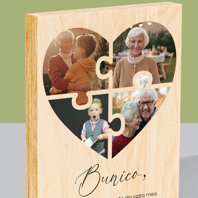 Colaj De Fotografii: Puzzle Inimă Pentru Bunică - Imprimare Pe Lemn ( Verticală)
