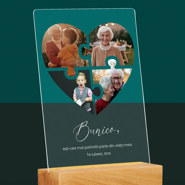 Colaj De Fotografii: Puzzle Inimă Pentru Bunică - Imprimare Pe Sticlă Acrilică (Verticală)
