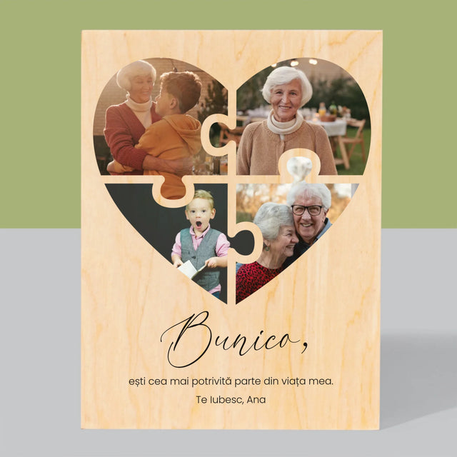 Colaj De Fotografii: Puzzle Inimă Pentru Bunică - Imprimare Pe Lemn ( Verticală)