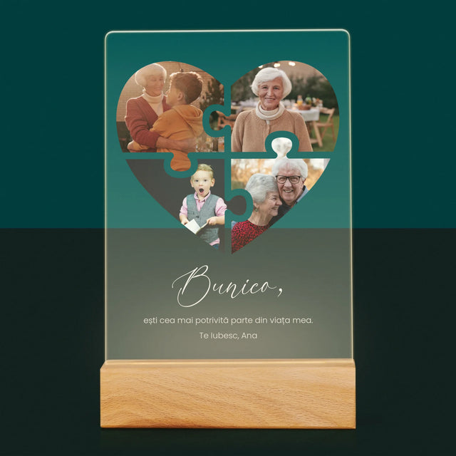 Colaj De Fotografii: Puzzle Inimă Pentru Bunică - Imprimare Pe Sticlă Acrilică (Verticală)