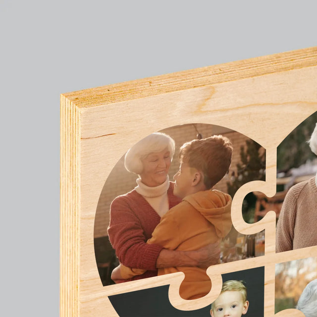 Colaj De Fotografii: Puzzle Inimă Pentru Bunică - Imprimare Pe Lemn ( Verticală)