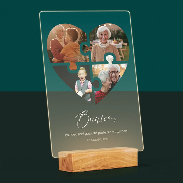 Colaj De Fotografii: Puzzle Inimă Pentru Bunică - Imprimare Pe Sticlă Acrilică (Verticală)