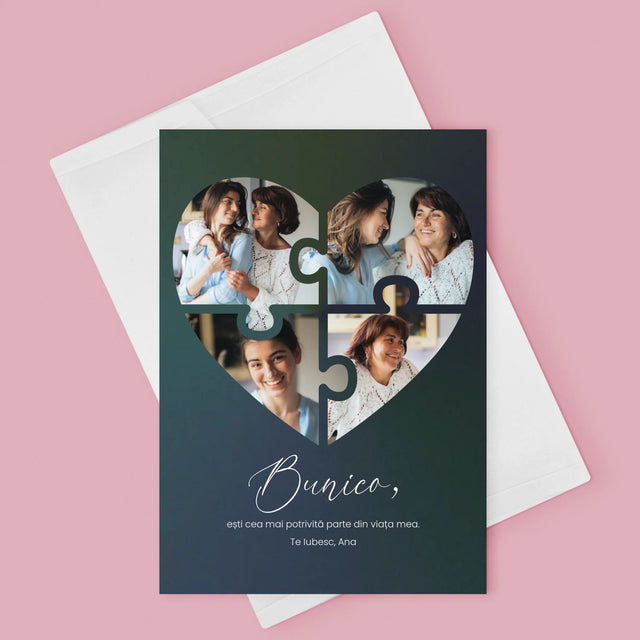 Colaj De Fotografii: Puzzle Inimă Pentru Bunică - Card Cu Felicitări