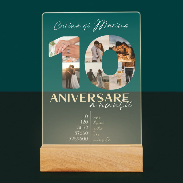 Cuvânt Din Fotografii: A 10-A Aniversare A Nunții - Imprimare Pe Sticlă Acrilică (Verticală)