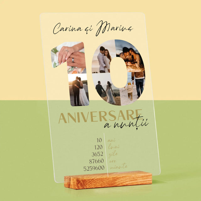 Cuvânt Din Fotografii: A 10-A Aniversare A Nunții - Imprimare Pe Sticlă Acrilică (Verticală)