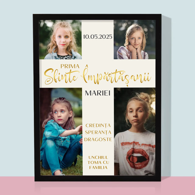 Colaj De Fotografii: Primei Sfinte Împărtășanii Cruce - Imprimare Cu Ramă 30X40 (Verticală)