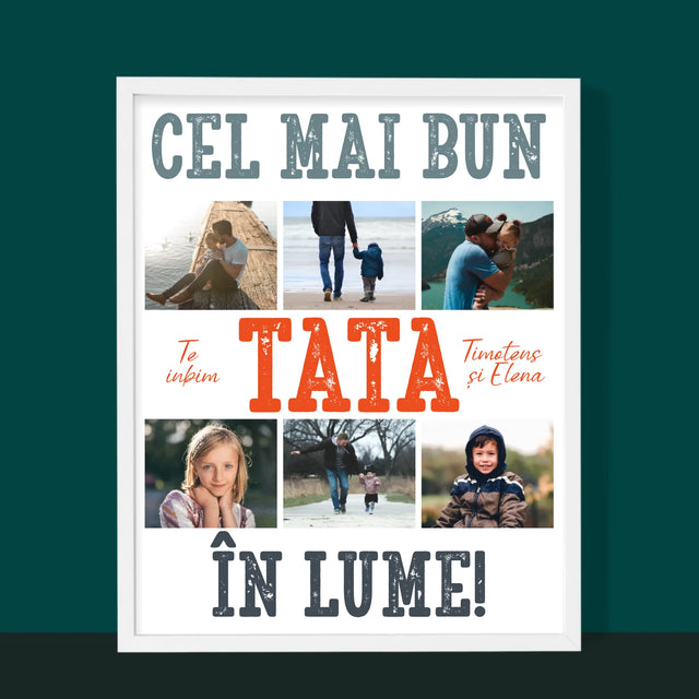 Colaj De Fotografii: Cel Mai Bun Tată Din Lume Fotografii - Imprimare Cu Ramă 30X40 (Verticală)