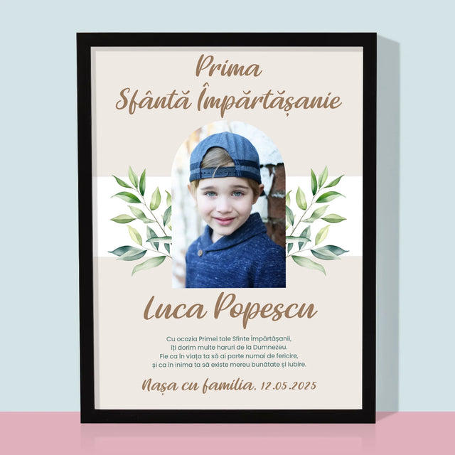 Fotografie Si Semnătură: Felicitări Cu Ocazia Primei Sfinte Împărtășanii - Imprimare Cu Ramă 30X40 (Verticală)