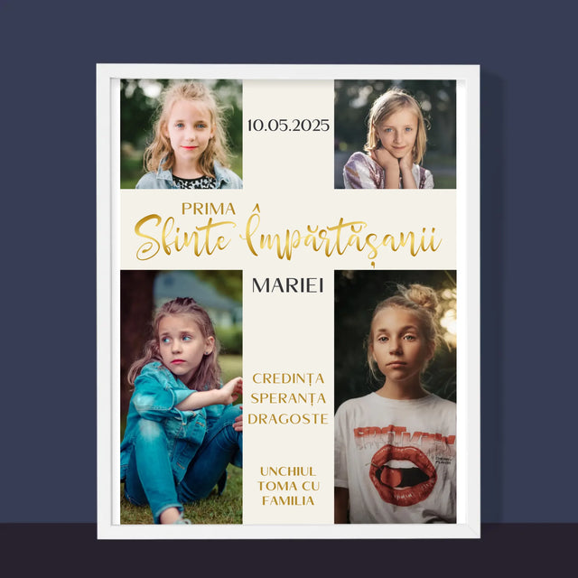 Colaj De Fotografii: Primei Sfinte Împărtășanii Cruce - Imprimare Cu Ramă 30X40 (Verticală)