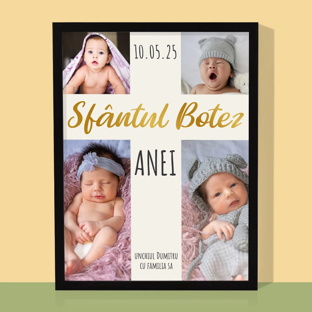 Colaj De Fotografii: Botez Sfânta Cruce - Imprimare Cu Ramă 30X40 (Verticală)