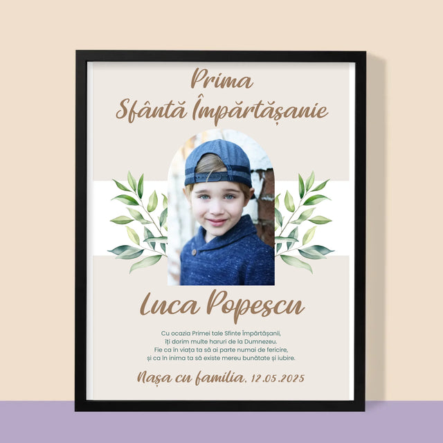 Fotografie Si Semnătură: Felicitări Cu Ocazia Primei Sfinte Împărtășanii - Imprimare Cu Ramă 30X40 (Verticală)