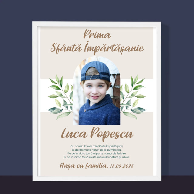 Fotografie Si Semnătură: Felicitări Cu Ocazia Primei Sfinte Împărtășanii - Imprimare Cu Ramă 30X40 (Verticală)