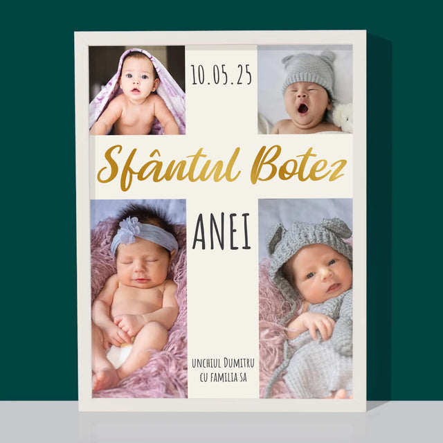 Colaj De Fotografii: Botez Sfânta Cruce - Imprimare Cu Ramă 30X40 (Verticală)
