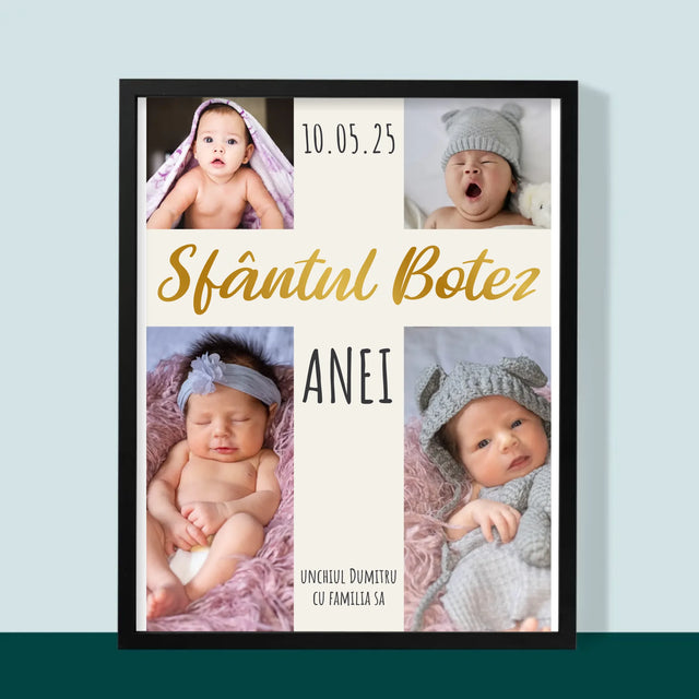 Colaj De Fotografii: Botez Sfânta Cruce - Imprimare Cu Ramă 30X40 (Verticală)