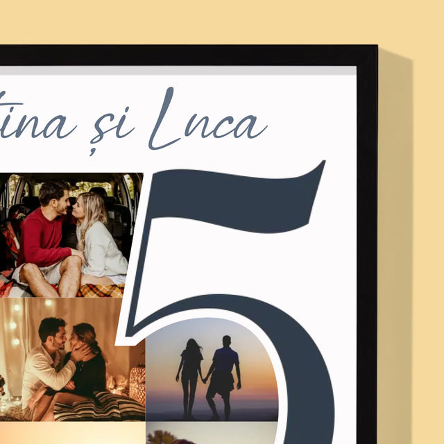 Colaj De Fotografii: 5 Ani Împreună - Imprimare Cu Ramă 30X40 (Verticală)