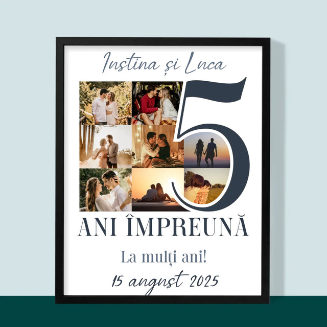 Colaj De Fotografii: 5 Ani Împreună - Imprimare Cu Ramă 30X40 (Verticală)