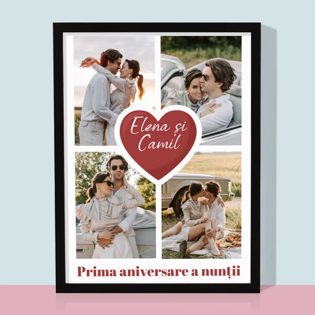 Colaj De Fotografii: Prima Aniversare A Nunții – Inimă - Imprimare Cu Ramă 30X40 (Verticală)