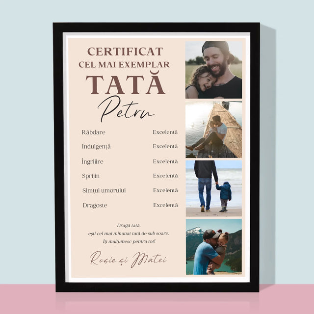 Colaj De Fotografii: Certificat De Tată Exemplar - Imprimare Cu Ramă 30X40 (Verticală)