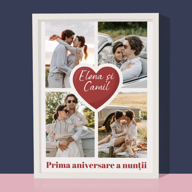 Colaj De Fotografii: Prima Aniversare A Nunții – Inimă - Imprimare Cu Ramă 30X40 (Verticală)